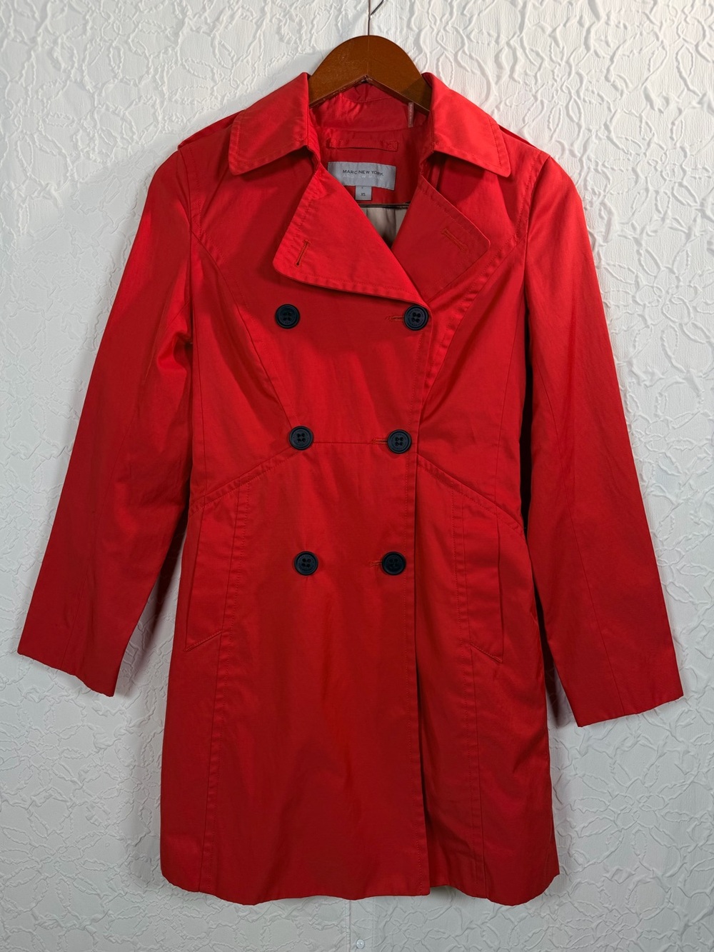 Marc New York Andrew Marc Red Double Breasted Trench Coat Sz XS